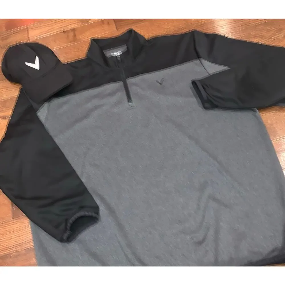 Callaway Men’s Quarter Zip Pullover Black Gray Golf Athletic Top XXL